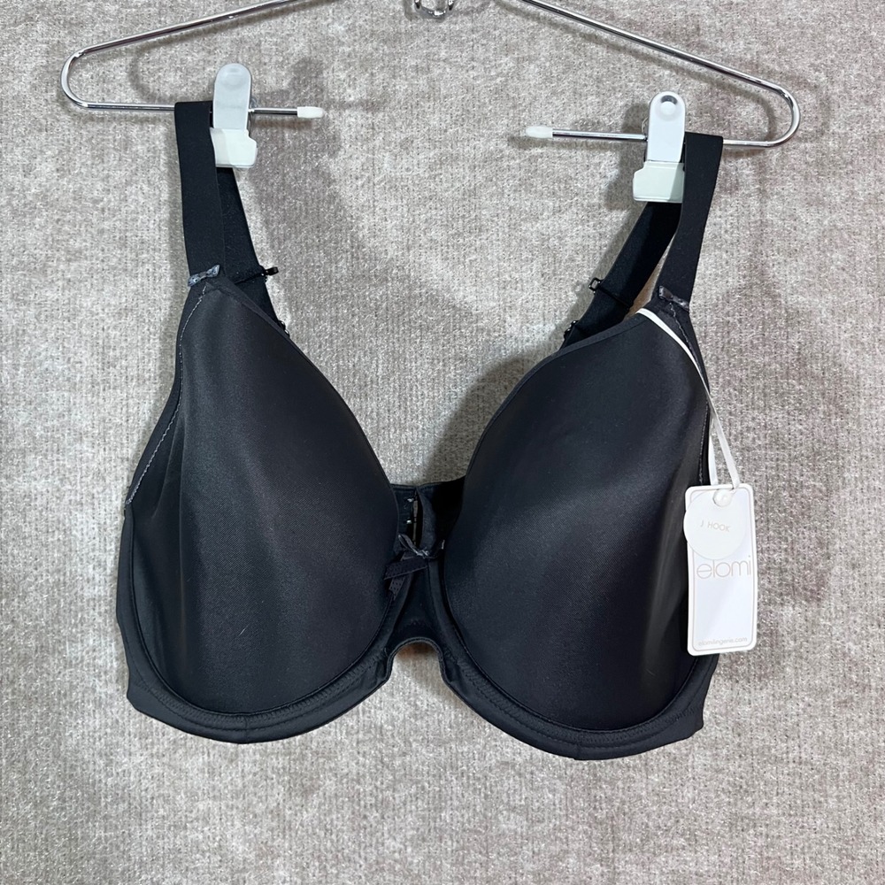 Elomi Bijou Underwire T-Shirt Bra Women 36I Black EL8722 J-Hook Molded Plunge